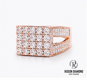18K <b>Rose</b> Gold Mens Diamond Signet Ring Square <b>Top</b> Lab Grown Round Brilliant Baguette Cut Side Accent Luxury Statement Jewelry - Product Image 2