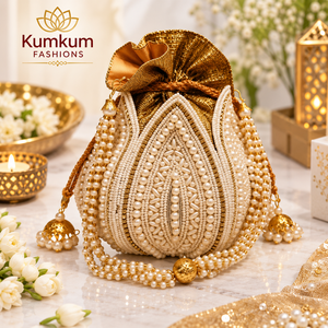Lotus Potli Drawstring <b>Bag</b> Wedding Return <b>Gift</b> Ethnic Indian Handmade Bridal Purse Engagement Diwali Ramadan Festive Favors - Product Image 1