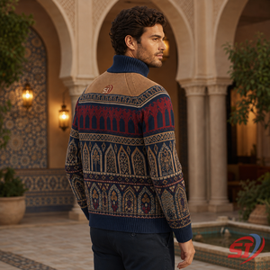 Veste en tricot jacquard personnalisée pour homme en laine/acrylique, avec fermeture éclair intégrale, cardigan côtelé, tricotage de style traditionnel, OEM ODM - Product Image 5