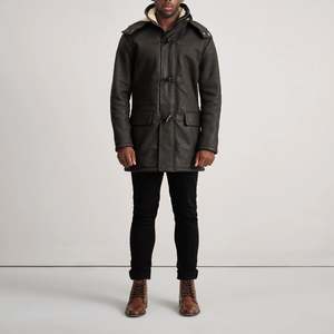 Chaqueta de Invierno para Hombre de Cuero Genuino con Forro de Piel Sintética, Capucha, Cierre de Cremallera, Estilo Casual Largo, Resistente al Viento y Gruesa - Product Image 6