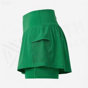 Shorts Deportivos Verdes de Cintura Alta para Mujer con Volantes, Minifalda Plisada Transpirable, Estilo Veraniego - Product Image 3
