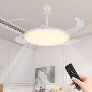 42-Inch <b>LED</b> <b>Ceiling</b> <b>Fan</b> Light Remote Control Flush Mount DC Reversible 3CCT Low Noise White Indoor <b>Fan</b> for Bedroom <b>Ceiling</b> <b>Fans</b> - Product Image 2