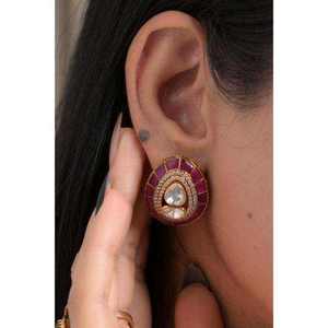 Boucles d'oreilles indiennes tendance en rubis et Kundan, avec design suspendu, en argent sterling 925, bijoux ethniques pour femmes et filles - Product Image 1