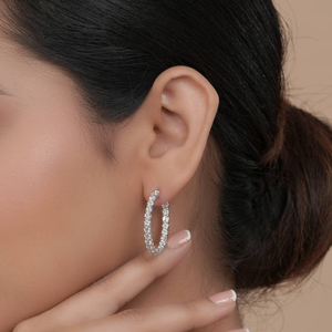 Round Lab Diamond Hoop Earrings 10K 14K 18K Solid Gold 925 Sterling Silver Minimalist Wedding Earrings Moissanite Hoop Earrings - Product Image 5