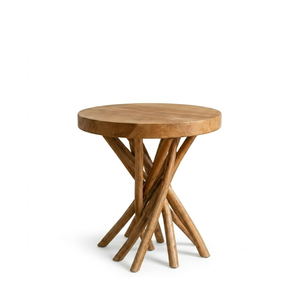 Mesa Auxiliar ARTERRA de Lujo con Base de Madera de Teca y Tapa Redonda de Madera, Mueble Rústico Decorativo para Sala de Estar - Product Image 1
