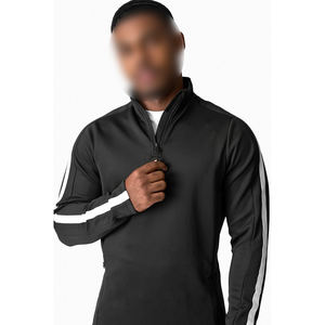 Track <b>Jacket</b> Black Color <b>Men</b> Sporty Thin Stretch Fabric Breathable Mid Layer Workout <b>Lightweight</b> Training Top 1/4 Zipper Long - Product Image 1