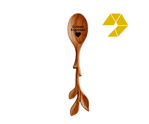 ช้อนไม้ด้ามสามใบจากเวียดนาม ช้อนไม้ใบไม้ทำมือพร้อมโลโก้สั่งทำ ช้อนตักชา กาแฟ ทำจากไม้ดูสซี - Product Image 1