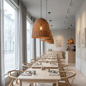 Lampe suspendue en rotin naturel en forme de cloche, tressée à la main, avec cordon réglable E27, pour la décoration de café, restaurant, hôtel - Product Image 4