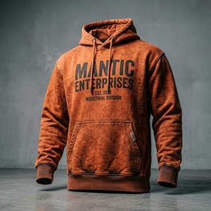 เสื้อฮู้ดดี้ฟลีซหนานุ่มสไตล์วินเทจสำหรับฤดูใบไม้ร่วง แบบยูนิเซ็กซ์ ปักลายปะติด ล้างสีแบบแอซิดวอช ทรงโอเวอร์ไซส์ สำหรับผู้ชาย ขายส่ง - Product Image 3
