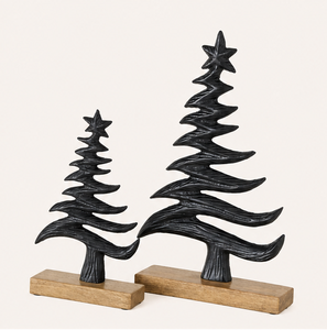Wholesale Minimalist Black Metal Christmas <b>Tree</b> Sculpture With Mango Wood Base Modern <b>Tabletop</b> Holiday Decoration For Living - Product Image 1