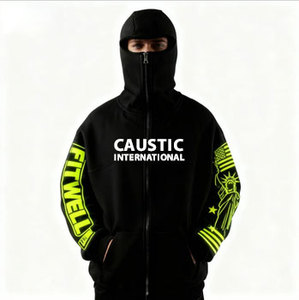 Cagoule zippée avec double capuche personnalisée, style urbain contrasté, pour homme, masque intégral de ninja pour l'extérieur - Product Image 1