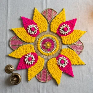 Décoration murale artisanale en feutre non tissé, fleurs bohèmes, décoration Diwali, art d'entrée intérieur, Rangoli, décoration intérieure - Product Image 2