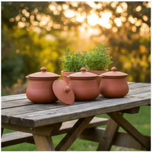 Juego de ollas de barro terracota ecológicas, saludables, antiadherentes, resistentes al óxido, de nuevo diseño (Juego de 3 con tapas) - Product Image 2