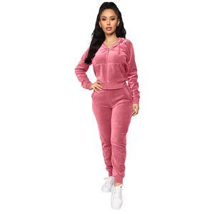 Ensemble de survêtement en velours pour femme de haute qualité, manches longues, fermeture éclair, couleur unie, décontracté, pour l'automne, avec poches latérales - Product Image 6