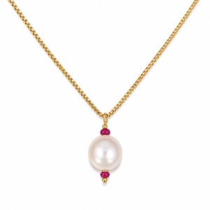 Custom Rhodium Plated <b>Necklace</b> Freshwater Pearl Drop Pendant <b>Ruby</b> Gemstone Bead Accent Box Chain Fine Women Solitaire Gift - Product Image 2