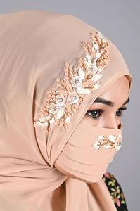 Bulk Supplier Fabric <b>Flower</b> Patch Hand Beaded Bridal Headwear Ornament Veil Border Decoration Chiffon Hijab Niqab <b>Applique</b> Motif - Product Image 1