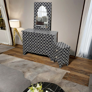 Elegante diseño Floral incrustaciones de hueso plata redonda estilo Art Deco Marco de espejo de pared ajustable conjunto accesorios de decoración del hogar - Product Image 1