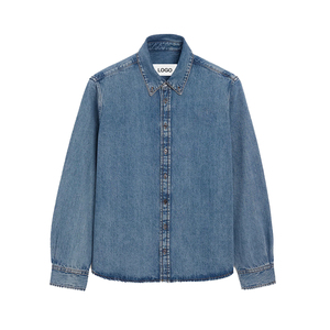 Chemise en jean noire pour homme, manches longues, boutonnée, coupe décontractée, délavage acide, coton, couleur unie, design avec surpiqûres, imperméable - Product Image 4