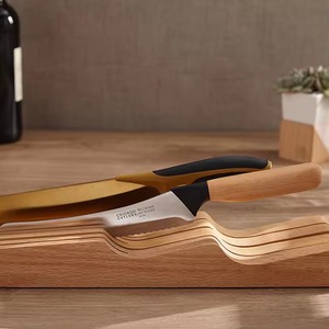 Oak Wooden Knife Storage Block Wooden Cutlery Organizer Slotted Knife Holder for Kitchen Counter - Product Image 3