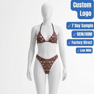 Traje de Baño de Dos Piezas de Buena Calidad, Personalizado con Sublimación, Top Triangular, Braguita de Pierna Alta, Bikini de Spandex y Poliéster Ecológico para Mujer - Product Image 1