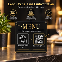 Carte de menu NFC personnalisée Vorx Tech, code QR français, espagnol, allemand, affichage numérique du menu pour restaurant, café, hôtel