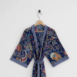 Robe Kimono Longue 100% Coton Faite à la Main à Imprimé Floral pour Femme, Peignoir Bohème Hippie, Robe Maxi Ethnique Décontractée, Robe d'Été Oversize - Product Image 1