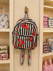 Le Souvenirs Strawberry Print Cotton Tactical <b>Backpack</b> Organic Cotton Lining Lightweight 10kg Capacity Multiple Pockets Zipper - Product Image 1