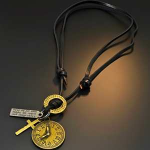 Timelock 1.2-Inch Gold Plated <b>Cross</b> Pendant with Number Design and Adjustable Dark Brown Leather Rope for <b>Men</b> and Boys - Product Image 2
