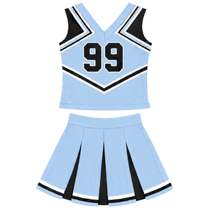 Baby Blue Black <b>White</b> Cheerleading Uniform Sleeveless V Neck <b>Crop</b> <b>Top</b> Pleated Skirt Performance Dance Team Cheer Outfit Set - Product Image 2
