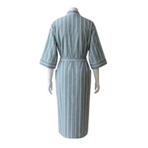 <b>Women</b> Striped Cotton Bamboo Fiber <b>Robe</b> Mandarin Collar Three Quarter Sleeve Knee Length Casual Soft Woven Drawstring Closure - Product Image 3