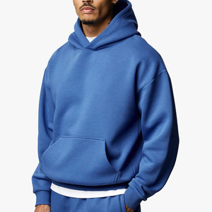 Sudadera con Capucha Azul Sólida para Hombre, Corte Holgado, con Bolsillo Canguro, Estilo Casual para Otoño - Product Image 1