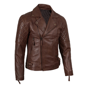 Real Leather Trucker Jacket <b>Men</b> Western Style Snap Button Chest Pockets Brown Tan OEM Wholesale Factory Direct - Product Image 5