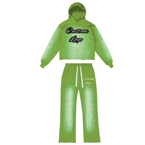 High Quality Breathable Printed Vintage Fleece Hooded Jogger <b>Tracksuit</b> Full Length Hoodies Set Unisex Custom Streetwear 100% - Product Image 3