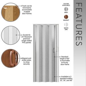 ประตูบานพับอะคอร์เดียน PVC ลายไม้วอลนัท ขนาด 36 นิ้ว สำหรับใช้ภายใน แบ่งห้องเพื่อความเป็นส่วนตัว - Product Image 3