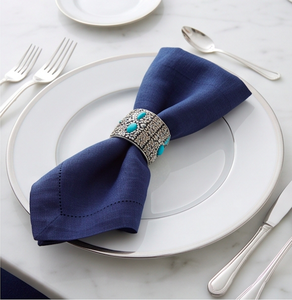 Southwestern Turquoise Metal <b>Napkin</b> Rings Set Of 4 <b>Silver</b> Floral Table Decor For Wedding Use And Dining Use - Product Image 5