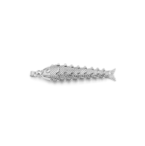 Pendentif en laiton plaqué argent en forme de poisson avec zircone cubique pour la fabrication de bijoux et colliers - Product Image 2