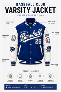 Custom Club Baseball Bomber <b>Jacket</b> <b>Men</b> Blue <b>White</b> Embroidered Patch Design MVP All Star 26 Front Logo Preppy Style Winter Thin - Product Image 4