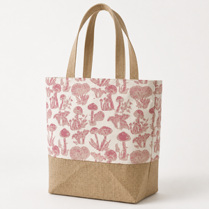 Wholesale Mushroom Print Jute <b>Canvas</b> Tote Bag 38x36x10 cm Custom Logo Beach <b>Shopper</b> OEM ODM Private Label Manufacturer Exporter - Product Image 4