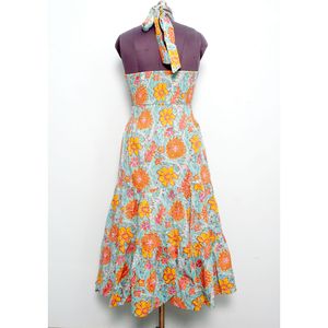 Belle robe trapèze moderne en coton à imprimé floral bohème, col rond, longueur genou, imprimée au bloc, pour fêtes d'été et printemps-été - Product Image 5