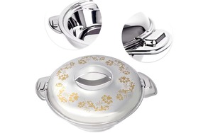Olla de metal tradicional india con una impresionante tapa estampada para servir arroz, dal sabzi y salsas. - Product Image 6