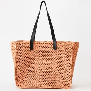 Sac fourre-tout en paille au crochet, couleur unie, style bohème, fermeture éclair, écologique, sac à main d'été pour femme - Product Image 1