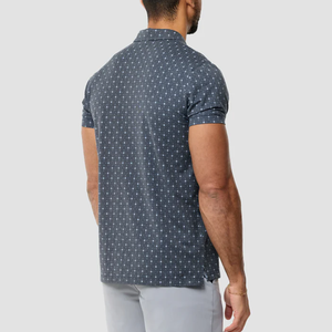 Polo en coton à manches courtes gris foncé pour homme, motif à pois, décontracté, tricoté, respirant, coupe classique - Product Image 4