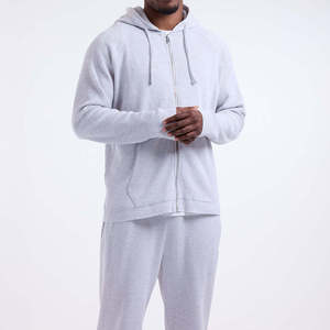 Ensemble de survêtement gris pour homme avec sweat à capuche et pantalon de jogging, tenue décontractée de sport et de détente, couleur unie, manches longues, coton mi-lourd - Product Image 3