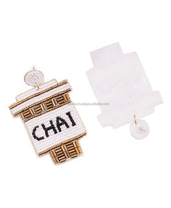 ต่างหูโบฮีเมียนแบบห้อยประดับด้วยงานปักมือ ลายถ้วยชา ดีไซน์ลูกปัด แรงบันดาลใจจากอินเดีย ลายดอกไม้หลากสี - Product Image 3