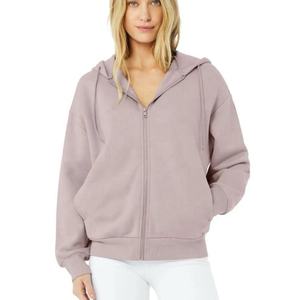 Tela suave 350 GSM Mujeres Oversize Plain Zip Up sudaderas con capucha Buena calidad 100% Algodón Fleece Pullover Mujeres Sudadera con capucha - Product Image 5