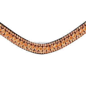 Cristaux dorés brillants de qualité exportée diamante bling wave noir bande de front de cheval en cuir véritable pour bride en plein cob - Product Image 5