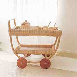 Carritos de juguete de ratán para niños, carrito de juguete con dos niveles, carrito de té rodante al por mayor. - Product Image 5