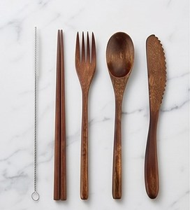 Elegante Juego de Cubiertos de Madera con Acabado Mate, Diseño Minimalista, Reutilizables para Camping y Uso Diario en el Hogar - Product Image 1