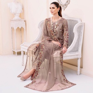 Robes de soirée de luxe 3 pièces en mousseline de soie pour femmes élégantes beaux costumes de boutique pour les mariages-vêtements Ramsha indiens pakistanais - Product Image 3