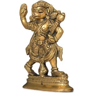 Escultura de latón de 4 pulgadas hecha a mano de Ashirwad Veer Hanuman Ídolo indio de tamaño pequeño para regalar Hecho en India - Product Image 3